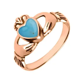 18ct Rose Gold Turquoise Claddagh Set Ring