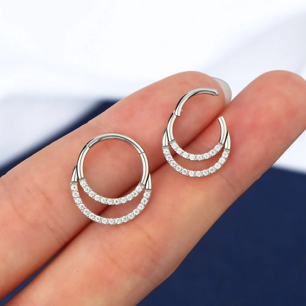 16G CZ Paved Double Loop  Hinged Septum Clicker