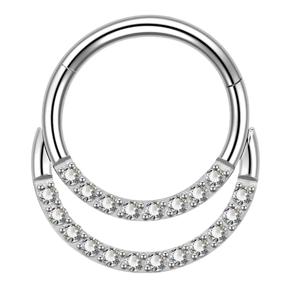 16G CZ Paved Double Loop  Hinged Septum Clicker