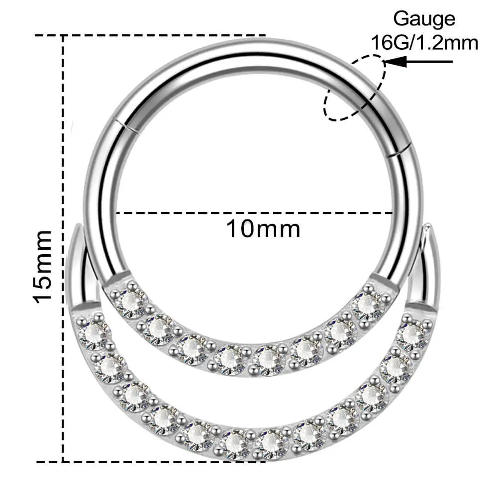 16G CZ Paved Double Loop  Hinged Septum Clicker