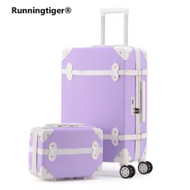 20''22''24''26''Abs Vintage Rolling Luggage Trolley Travel Bag Retro Suitcase With Spinner Wheels