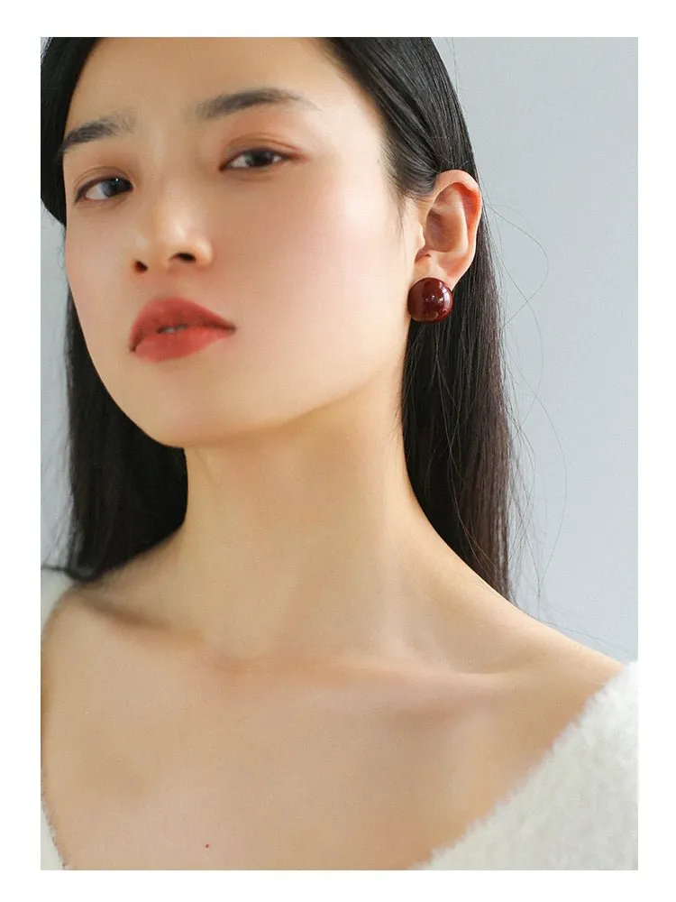 925 Silver Hemispheric Enamel Simple Studs Earrings