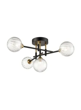 Abstract 4/5Lt Bathroom Centre Ceiling Light IP44- Black & Brass/Chrome Finish