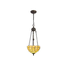 Aero 2 Light Uplighter Pendant E27 With 30cm Tiffany Shade, Beige/Clear Crystal/Aged Antique Brass