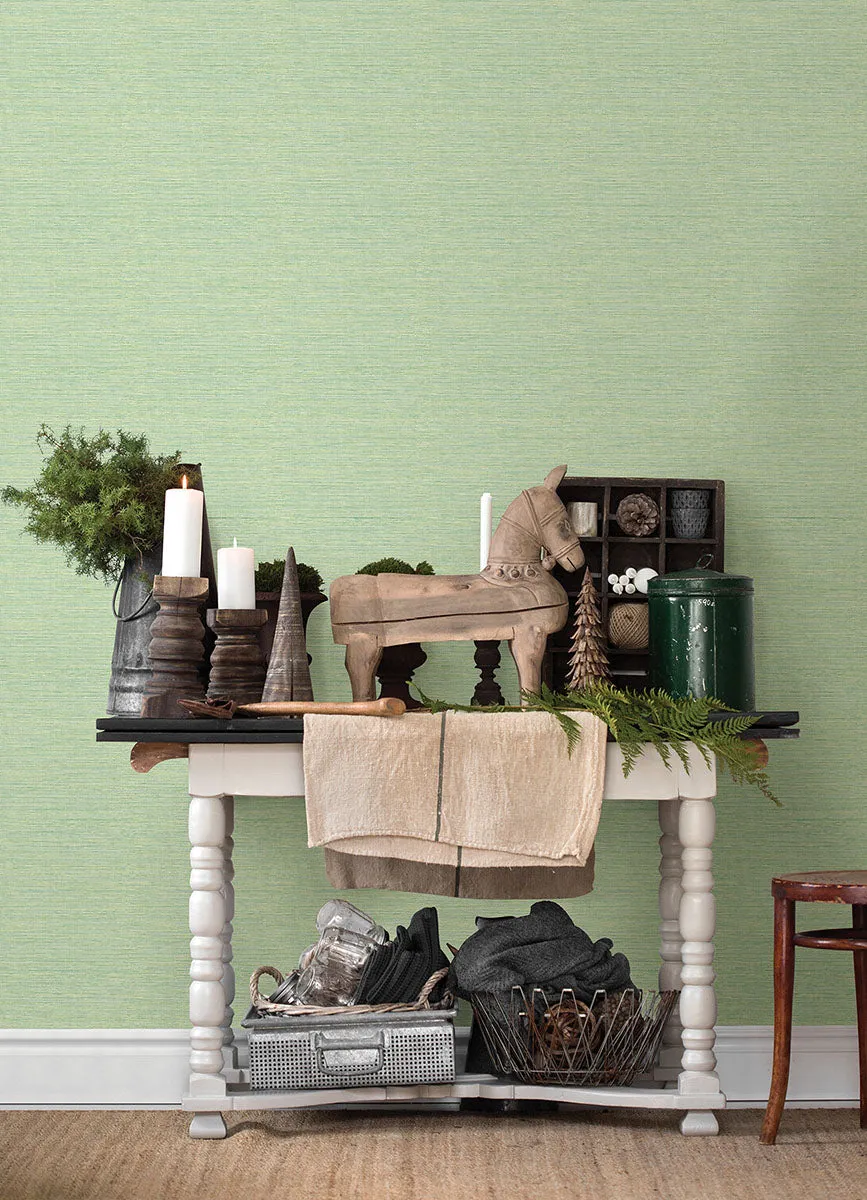 Agave Green Faux Grasscloth Wallpaper from the Thoreau Collection