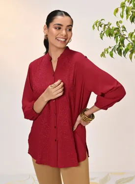 Ameera Red Embroidered Georgette Shirt for Women