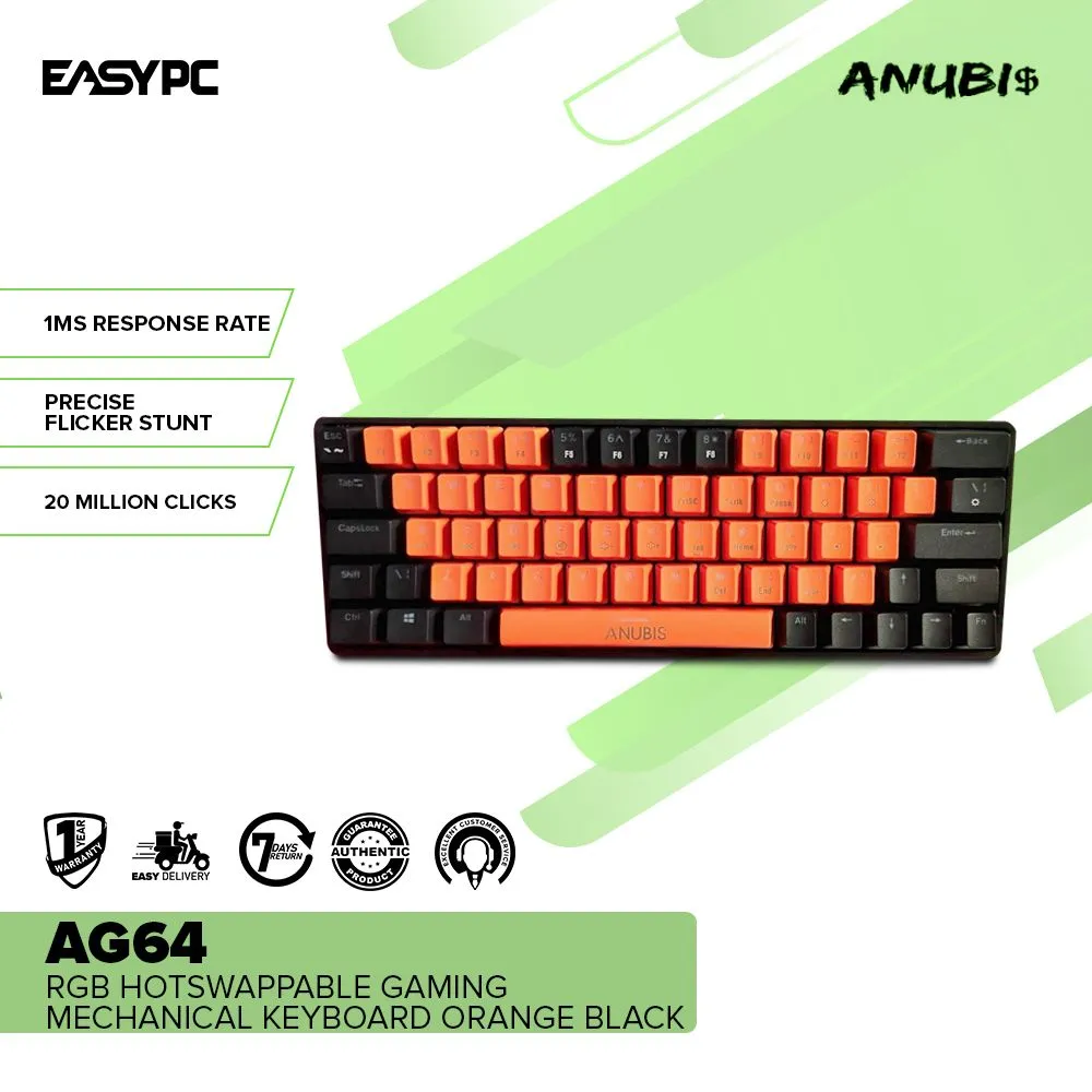 Anubis AG64 RGB Hotswappable Gaming Mechanical Keyboard Orange Black