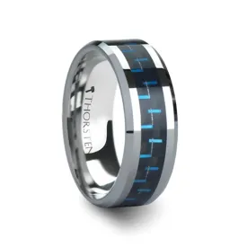 AUXILIUS Men's Black & Blue Carbon Fiber Inlay Tungsten Carbide Ring-8mm