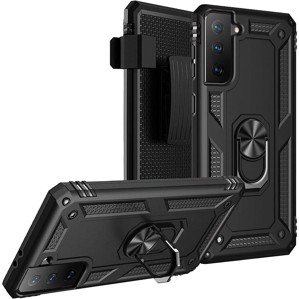 Black Military Kickstand Series Case - Samsung Galaxy S21 FE 5G