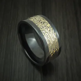 Black Titanium and Yellow Gold Mokume Shakudo Hammered Men's Ring Custom Made Band