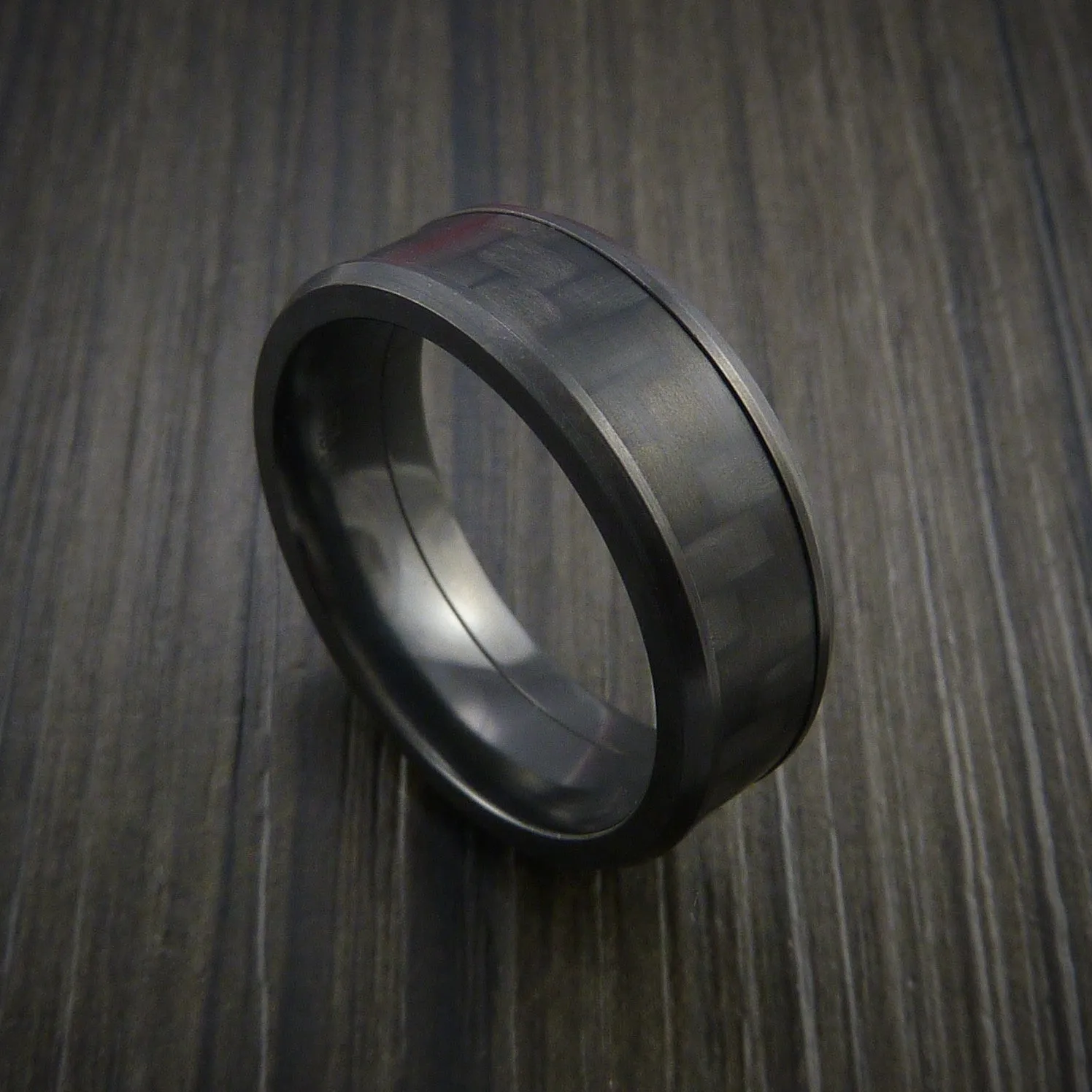 Black Titanium Men's Ring with Carbon Fiber Inlay Custom Made Wedding Band