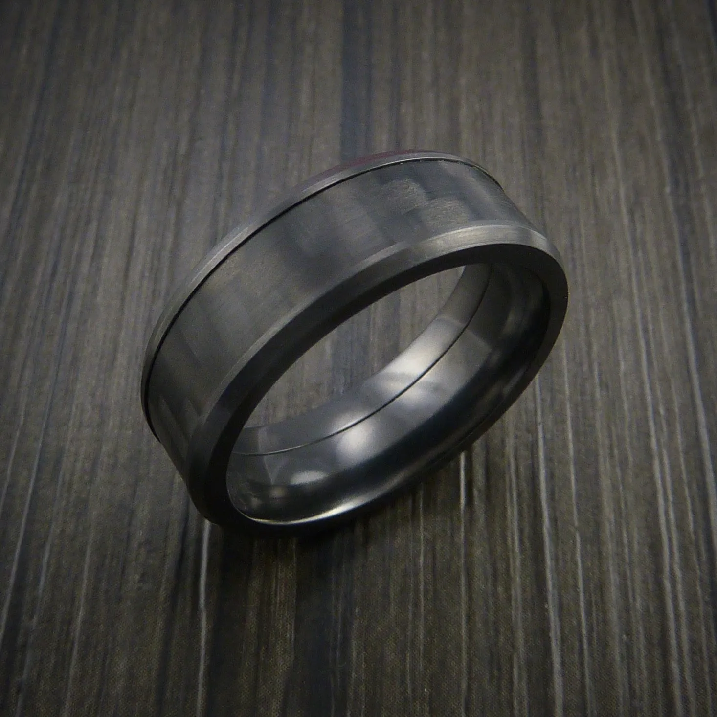 Black Titanium Men's Ring with Carbon Fiber Inlay Custom Made Wedding Band