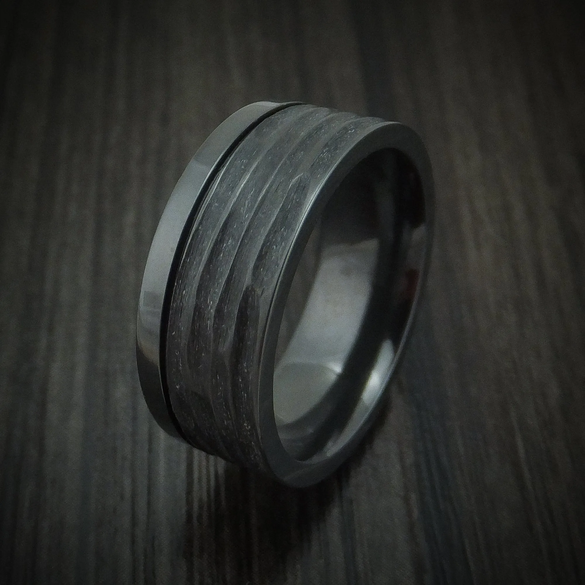 Black Titanium Tree Bark Finish Men's Ring Custom Made Band