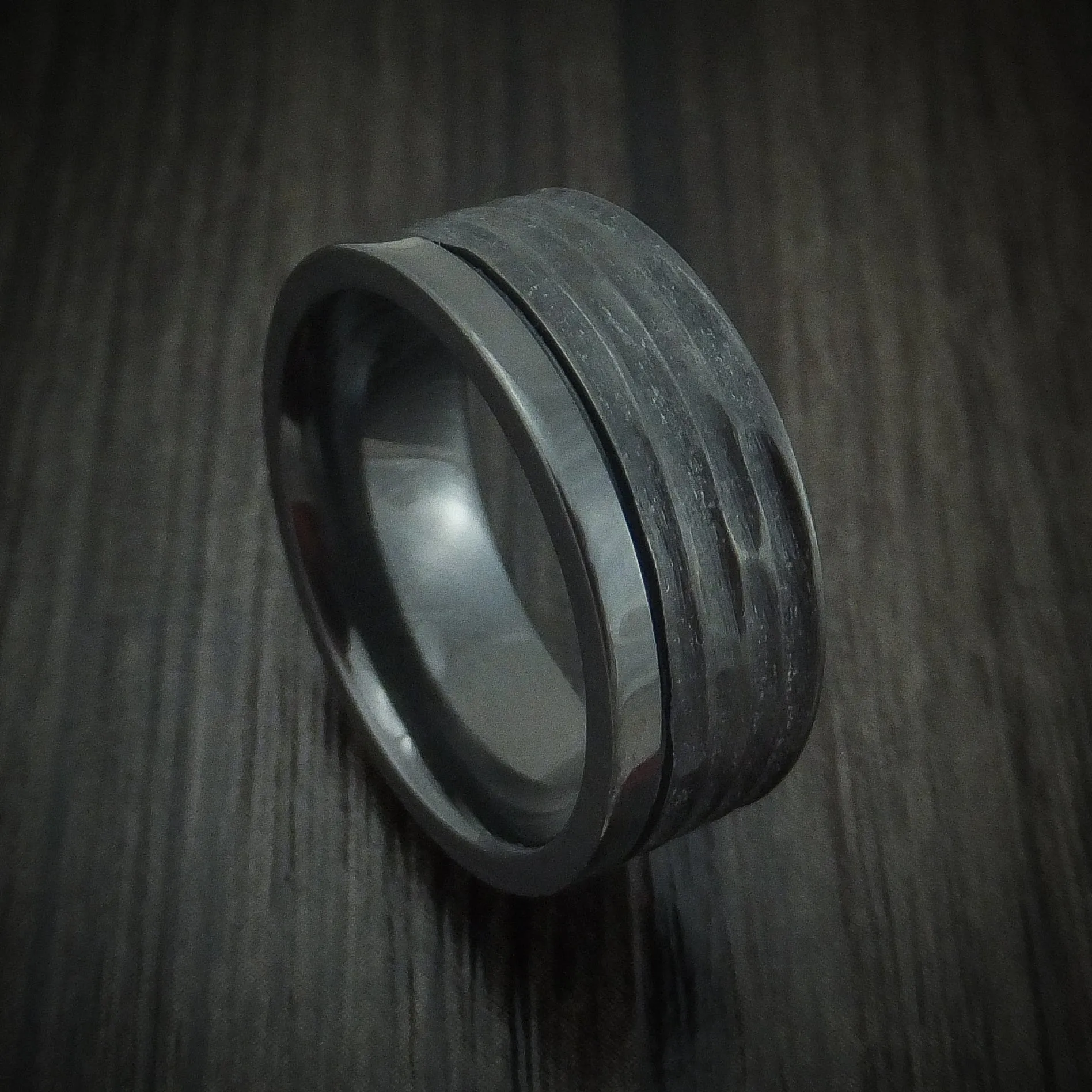 Black Titanium Tree Bark Finish Men's Ring Custom Made Band