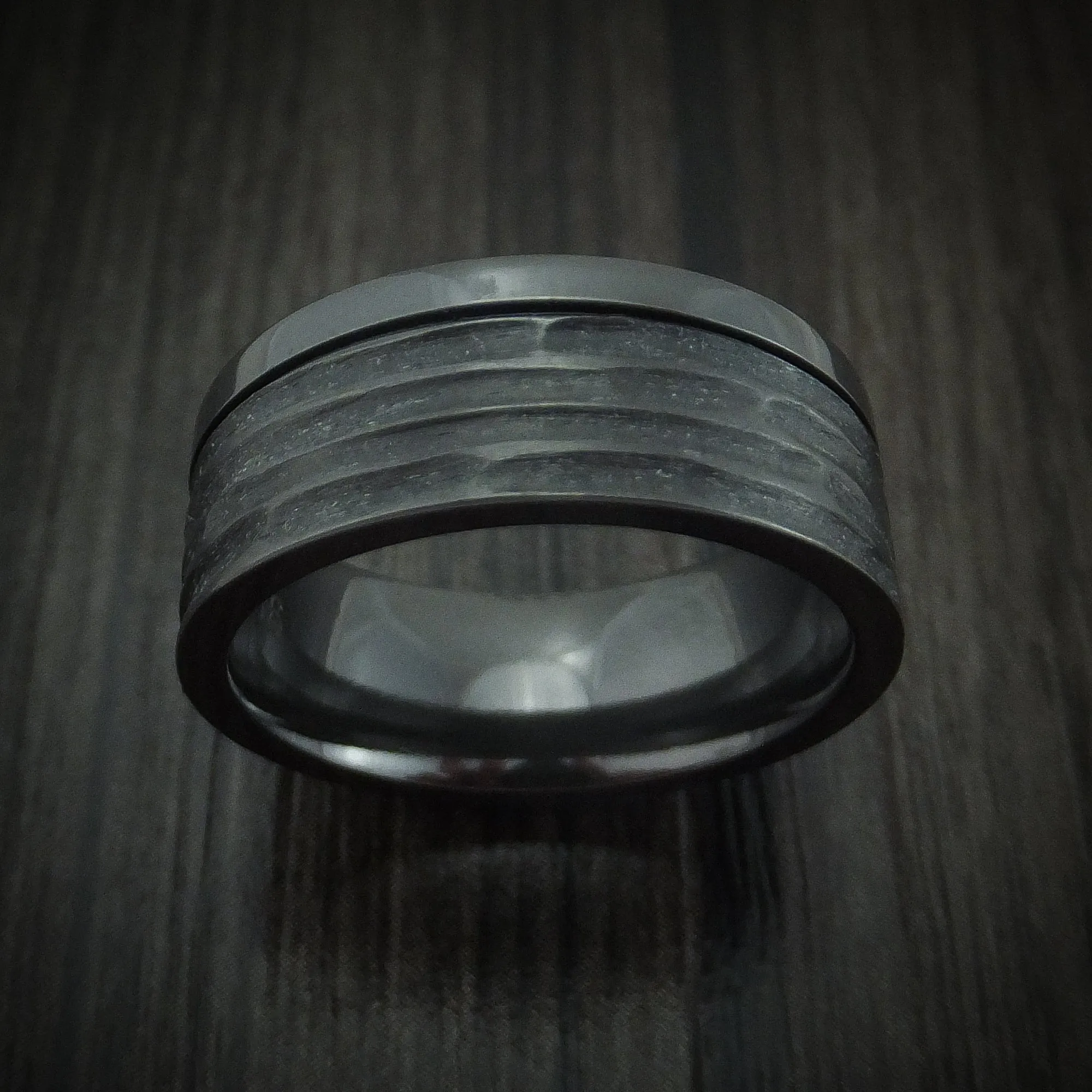 Black Titanium Tree Bark Finish Men's Ring Custom Made Band