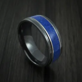 Black Zirconium and Lapis Lazuli Men's Ring Custom Made Band