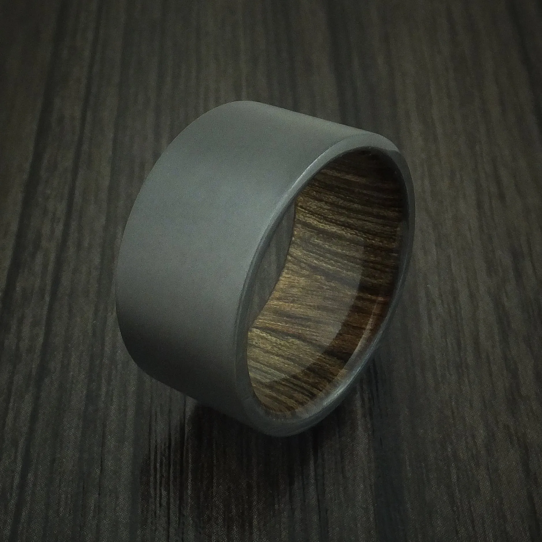 Black Zirconium and Walnut Wood Sleeve Men's Ring Custom Made