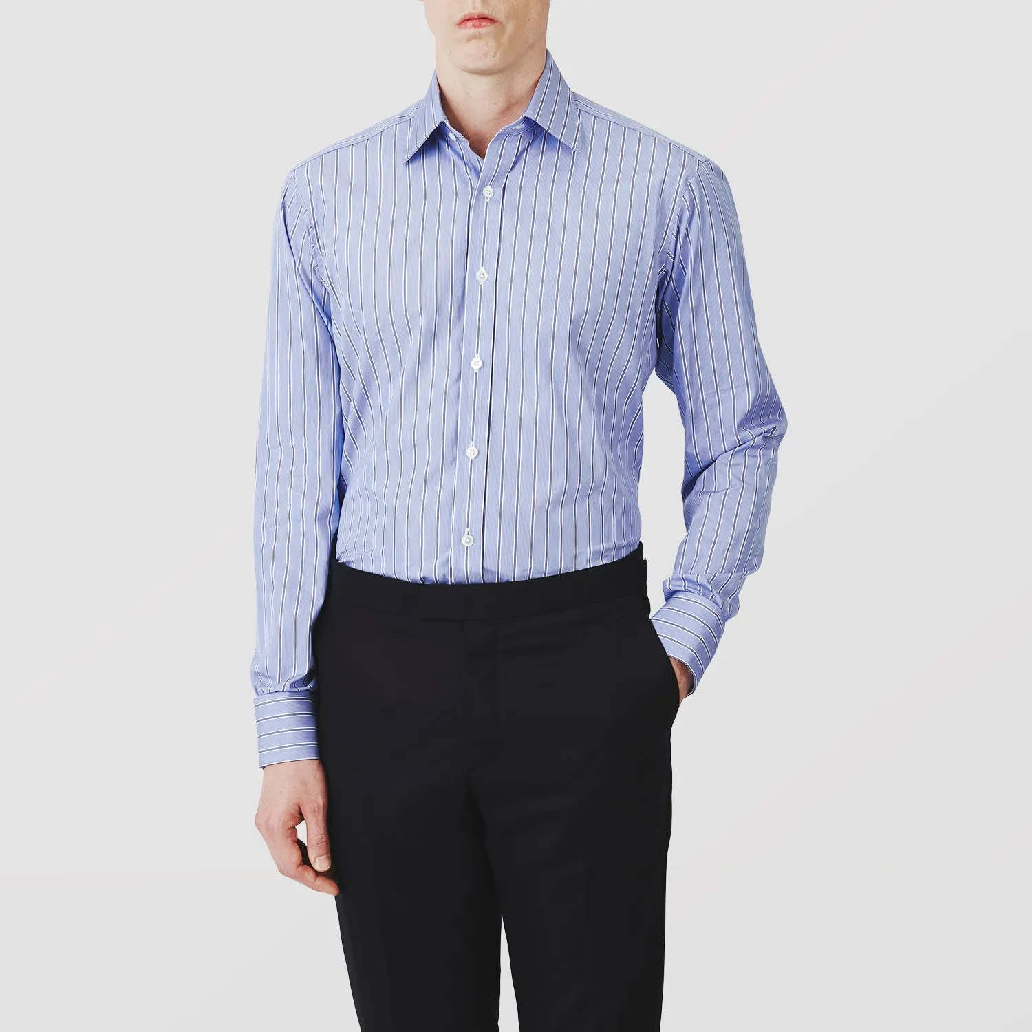 Blue Stripe Regular Fit Shirt With T&A Collar and Square Double Cuffs