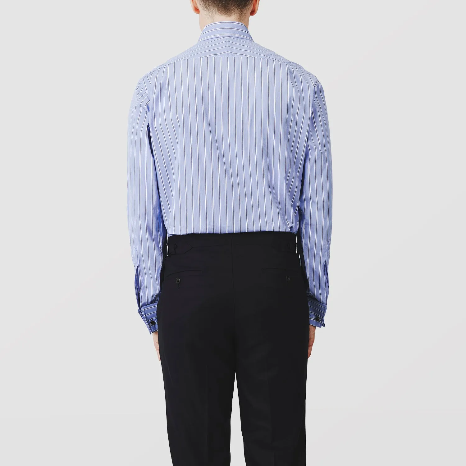 Blue Stripe Regular Fit Shirt With T&A Collar and Square Double Cuffs