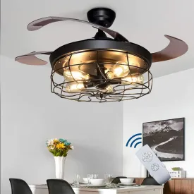 Ceiling Fan with Lights, 42 Industrial Ceiling Fan with Retractable Blades and Remote