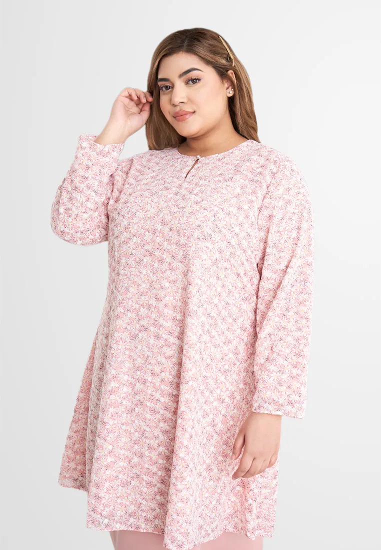 Faerie Floral Embroidery Chiffon Kurung Pahang Set - Pink