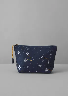 Hand Embroidered Celestial Pouch | Indigo