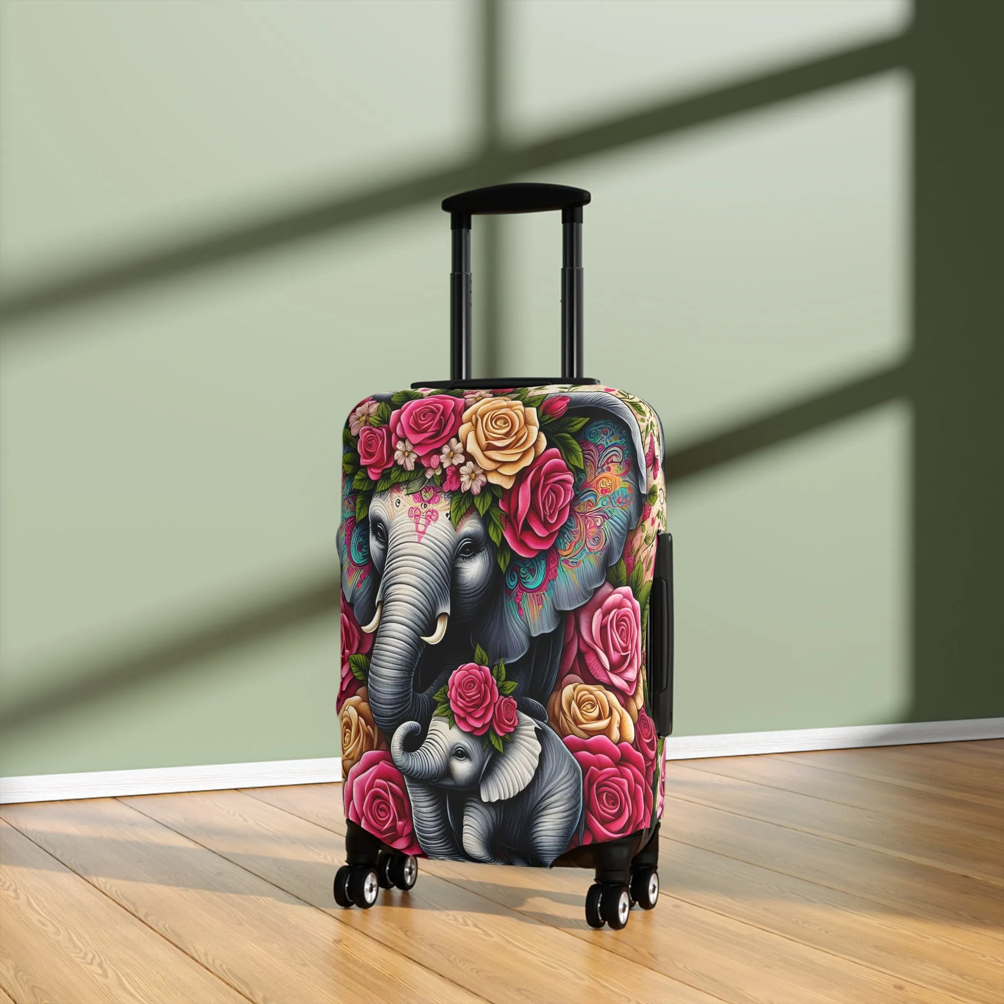 Luggage Cover, Floral Elephant and Baby, awd-1425