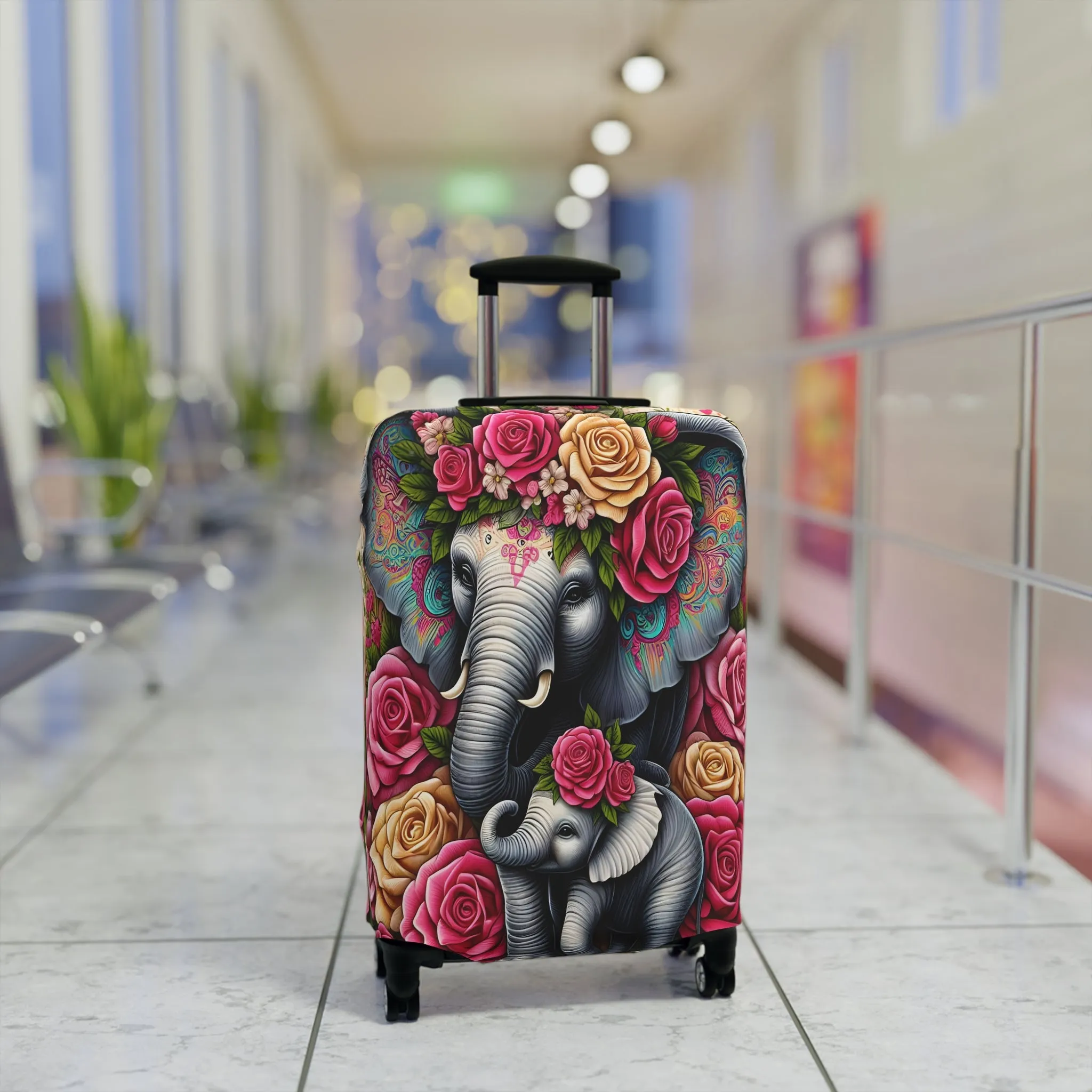 Luggage Cover, Floral Elephant and Baby, awd-1425