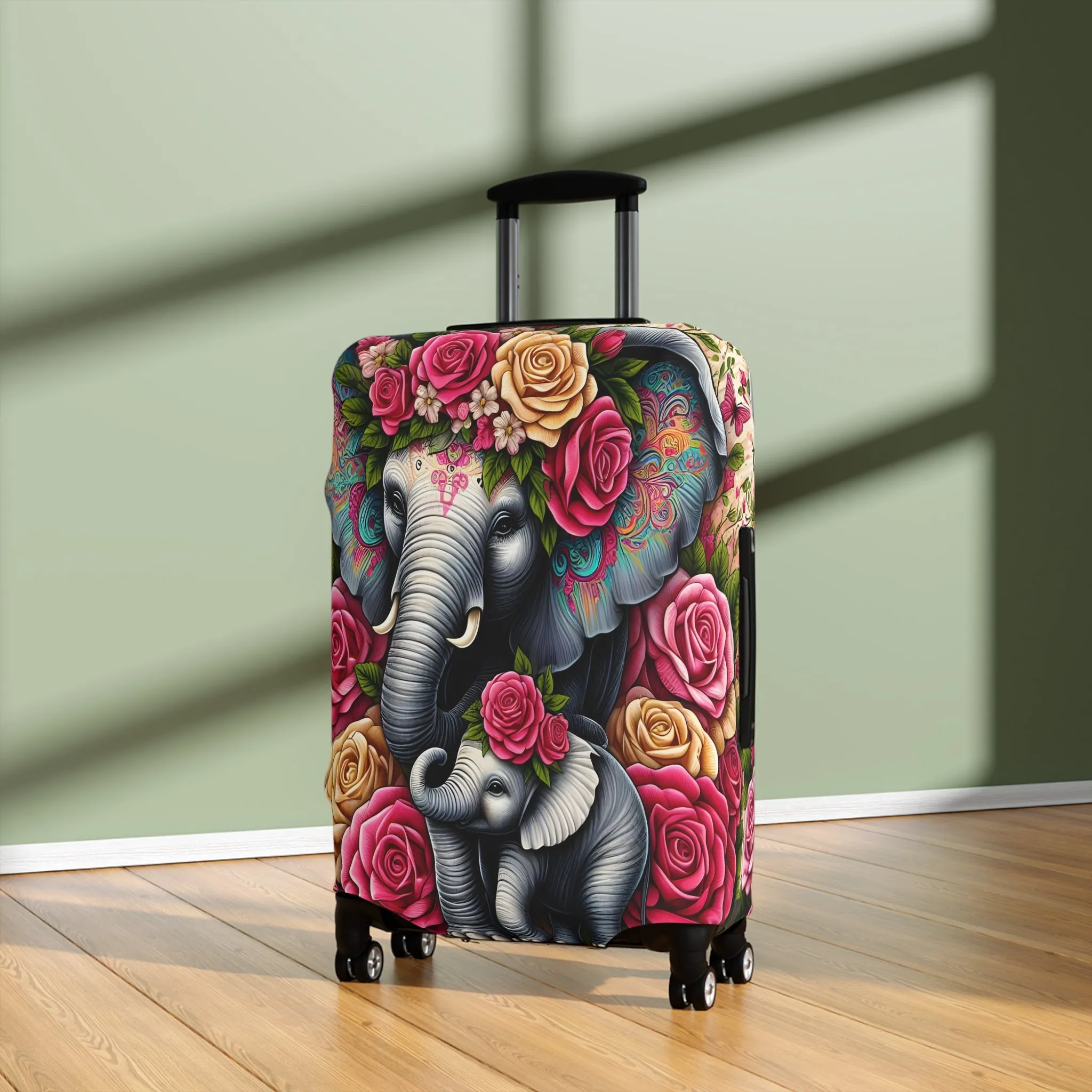 Luggage Cover, Floral Elephant and Baby, awd-1425