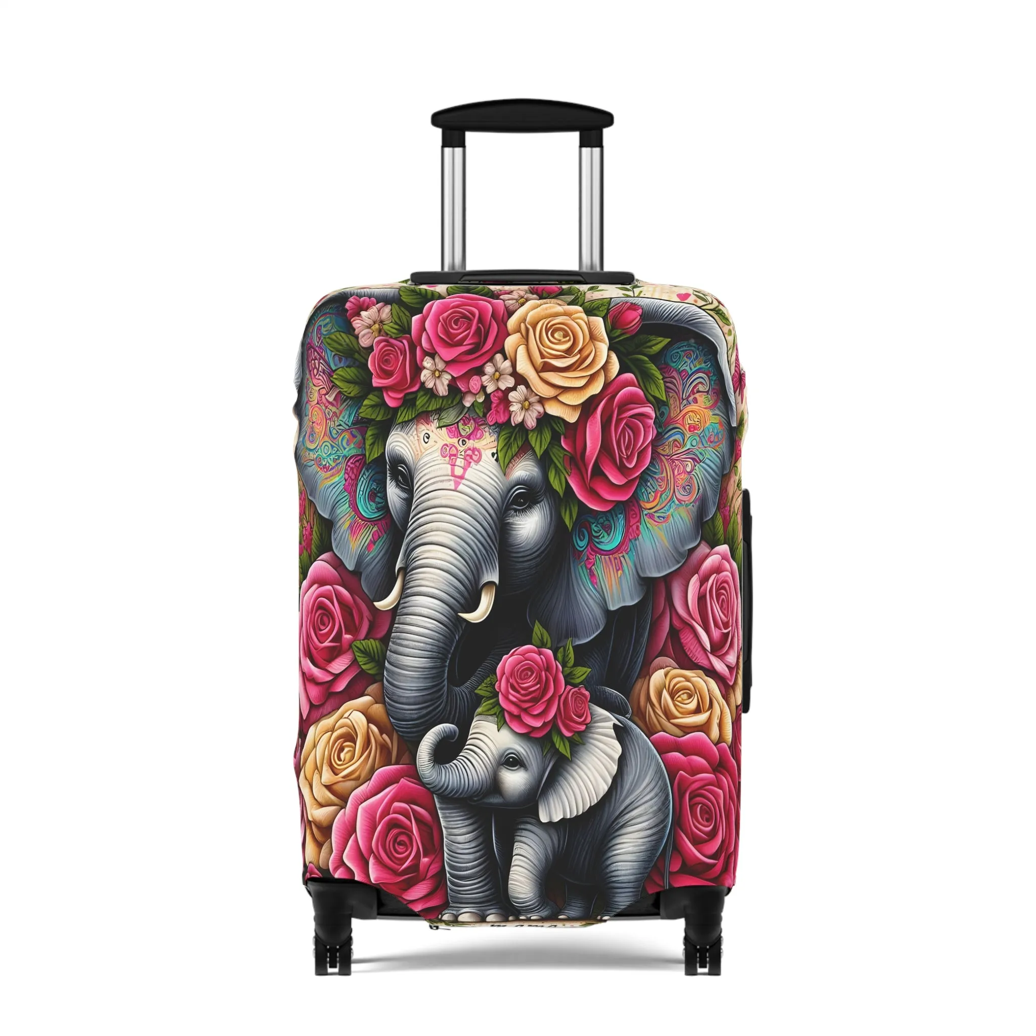 Luggage Cover, Floral Elephant and Baby, awd-1425