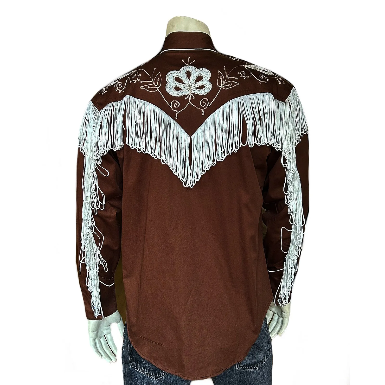 Men's Vintage Fringe Brown Embroidered Western Shirt