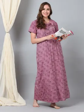 Micro Poly Viscose Pink Designer Long nighty