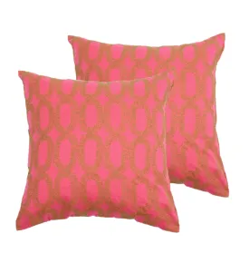 NUNO Throw Pillow Pair: "Satsuma Age" (Coral Pink w/ Gold Embroidery)