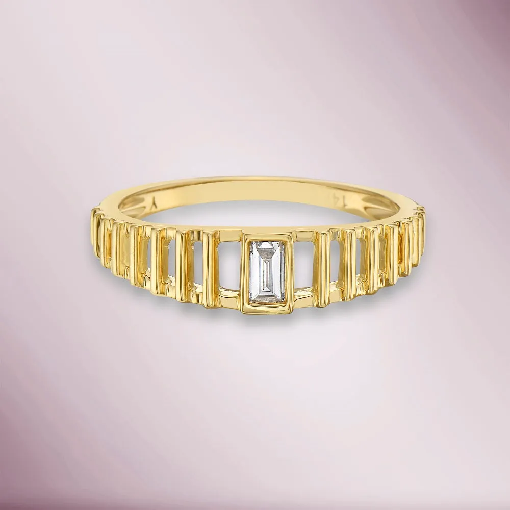 Ready to Ship Diamond Baguette Solitaire Ring (0.10 ct.) Bezel Set in 14K Gold