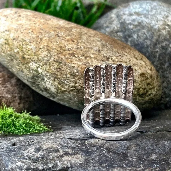 Sterling silver, corrugated ring. UK size I