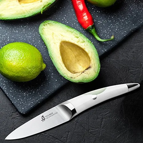 TUO Cutlery B&W Series 3.5 inch Paring Knife ,Japanese 440 Super Stainless Steel Sharp Blade,Perfect for Detailed Cutting and Peeling with ABS Well Balanced Handle