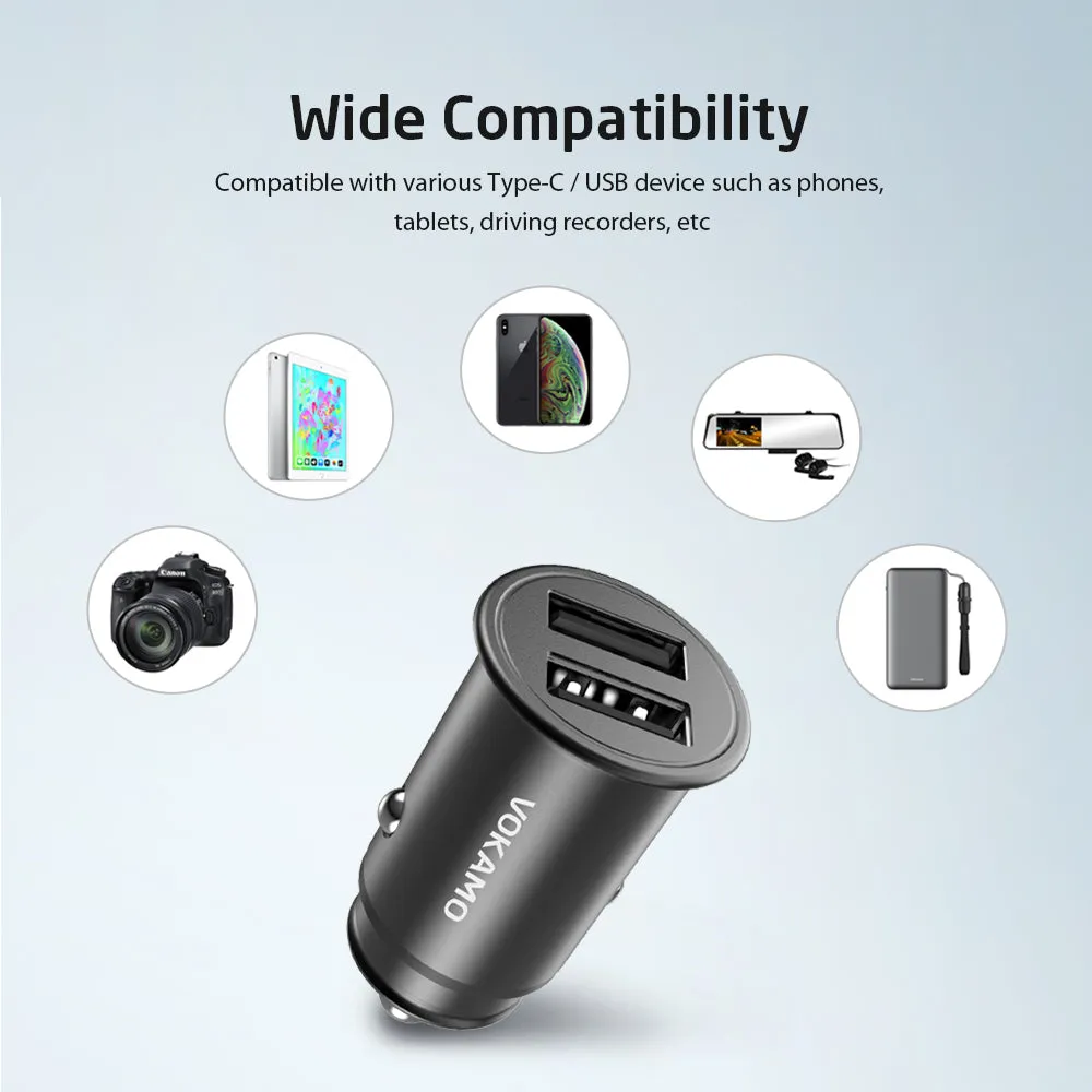 VOKAMO Car Charger Small 4.8A Metal USB Car Charger Fast Car Charge Adapter(Dual USB Ports)